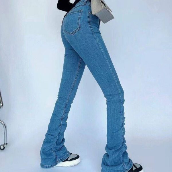 Deeeze High Waist Ruched Flared Pants