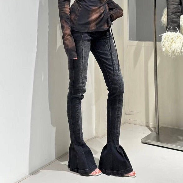 Deeeze High Waist Pleated Flare Denim Jeans